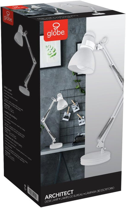 Globe Electric 52024 28" Swing Arm Desk Lamp, Matte White, On/Off Rotary Switch on Shade, Partially Adjustable Swing Arm, Home Office Accessories, Lamp for Bedroom, Home Improvement, Home Décor