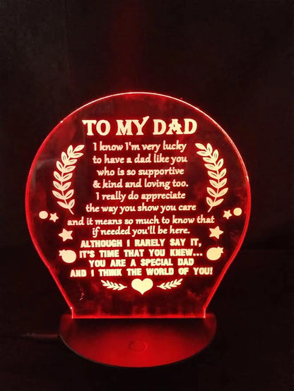 3D lamp Dad Gifts from Daughter Son, Father's birthday Gift Night Light, 7 Colors Engraved Thanksgiving Day Gift for Dad,to My Dad Birthday Gifts from Kids, Idea for Fathers Day