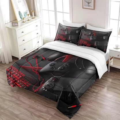 Gaming Comforter for Boys Teens,Game Bedding Sets Queen,Kids Gamer Comforter Set,Video Game Bedroom Decor,Gamepad Controller Duvet Insert All Season 3 Piece 1 Comforter and 2 Pillowcases
