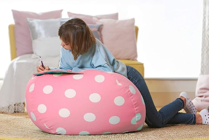 Aubliss Stuffed Animal Bean Bag Storage Chair (Light Pink Dot, X-Large (48''))