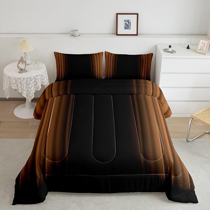 Feelyou Abstract Ombre Comforter Set Kids Teens Brown and Black Bedding Set Room Decor 2Pcs Twin Size,Reversible Black