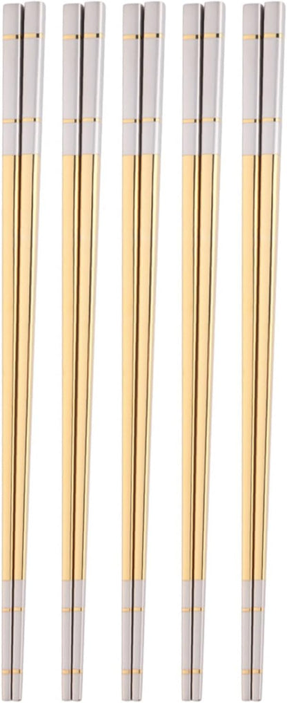 Reusable Stainless Steel Chopsticks,Dishwasher Safe , Easy to Use(5 PCS,Gold)