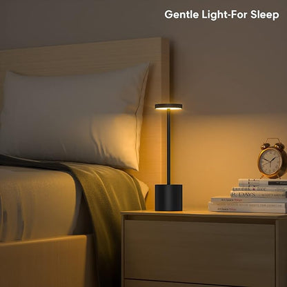 Cordless Table Lamp, 10.25in Rechargeable Portable Battery Operated Powered Desk Lamps Set of 2 Levels Dimmable Night Table Lights for Living Room Dining Restaurant Bar Garden Patio-Black