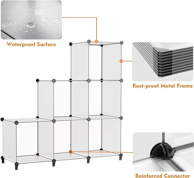 HOMIDEC Book Shelf 16 Cubes Bookcase Bookshelf Cube Storage Organizer Portable Display Bookshelf Kids Bookshelf Book Case for Study Room,Bedroom,Office,Living Room,Closet Transparent