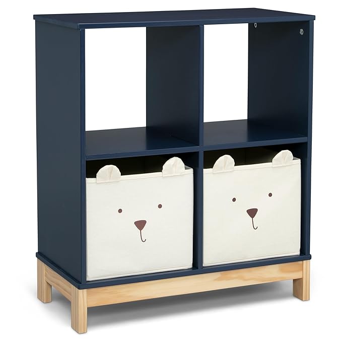 Delta Children babyGap Oxford 6-in-1 Convertible Crib + Brannan Bear Bookcase with Bins + Brannan Bear Wall Shelf with 4 Hooks, Navy/Natural (Bundle)