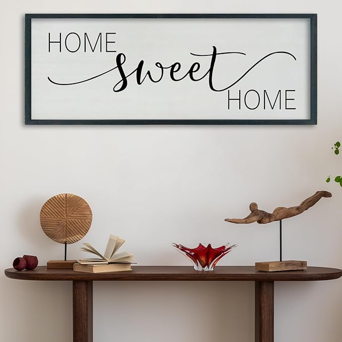 SRSZHIYUE Home Sweet Home Sign 40"x15" for Farmhouse Rustic Large Family Living Room Over Couch Modern Horizontal Wall Decor, Wood Framed Plaques Art Decorative (Black)
