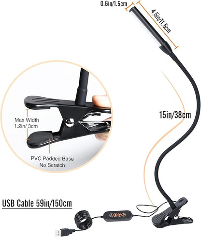 Clip on Reading Light, Clip Light, Warm & Daylight & White Light 3 Colors, Eye-Care Clamp Lamp with 10 Dimmable Illumination Modes