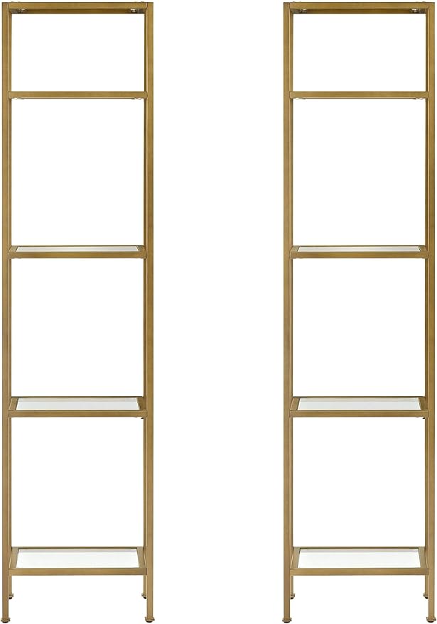Crosley Furniture Aimee Narrow Etagere Set, Gold and Glass