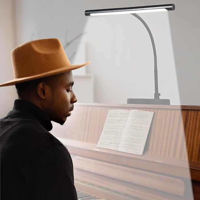 Piano Light, 16'' Head, 20'' Neck, Adjustable Height and Direction, Music Stand Light, LED Piano Lamp, 3 Color Modes, 10 Brightness Levels, Metal, Black