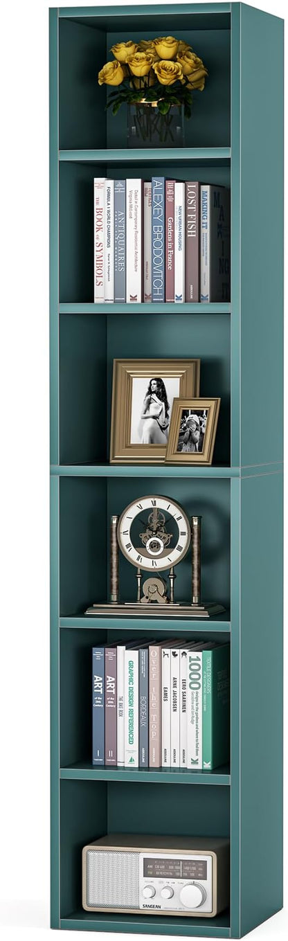 70.9 Inch Tall Narrow Bookcase, Corner Bookshelf 6 Tier Cube Display Shelf Storage Organizer for Small Space, Blue