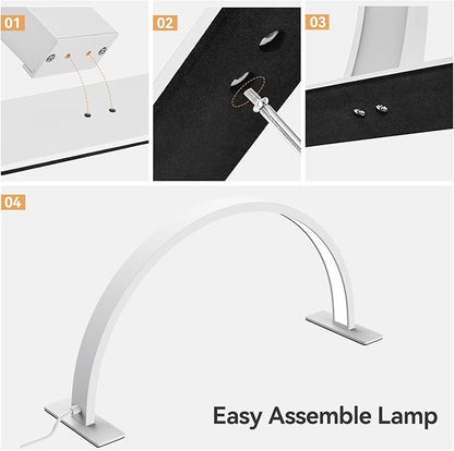 22inch Half Moon Light Nail Lamp for Desk, LED Nail Tech Lamp Lash Light for Professionals, Dimmable Lamp with Touch Controller, 3 Color Modes, 10 Brightness 3000K-6000K (White)