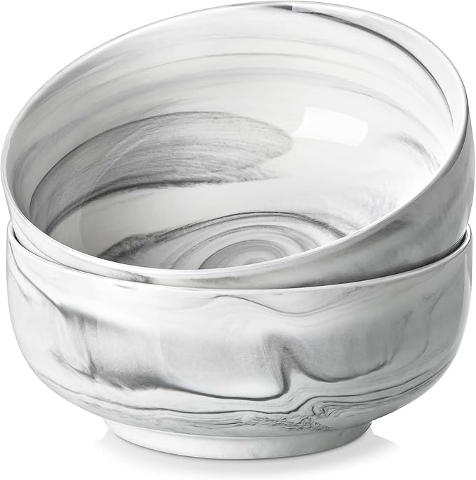MALACASA Large Soup Bowls Set, 44 OZ (7") Salad Bowls Cereal Bowls Set of 2,Marble Grey Ceramic Bowls for Kitchen, Dishwasher & Microwave Safe, Series REGULAR