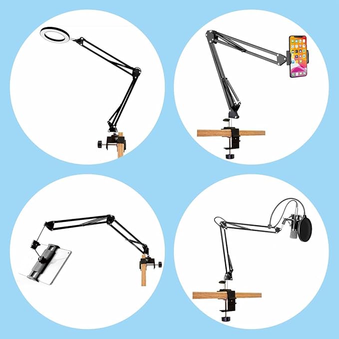 Replacement Heavy Duty C Clamp for 1/2” Base Magnifying Lamp,Desk Lamp,Swing Arm Lamp,Phone I pad Mount,Tablet Mic Holder,Table Mount Clamp for Microphone Stand Mic Boom Arm (G1 Black)
