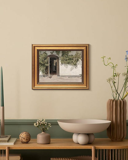 HUARCEY Gold Framed Vintage Wall Art Vineman Climbing The Walls Farmhouse Wall Decor Opening Door Oil Painting Picture Canvas Print Art Home Decor Aesthetic for Bedroom Bathroom Office 8x10in