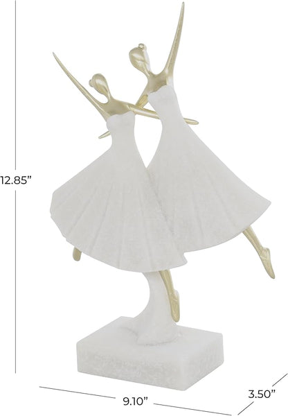 Deco 79 Polystone Dancer Decorative Sculpture Ballet Home Decor Statue with Gold Accents, Accent Figurine 9" x 4" x 13", Cream