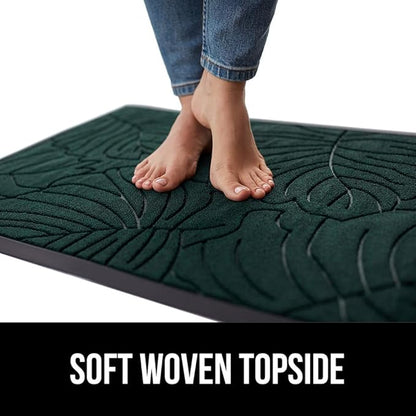 GORILLA GRIP 100% Waterproof All-Season WeatherMax Doormat, 34x58, US Designed Natural Rubber, Stain and Fade Resistant, Low Profile Indoor Outdoor Door Mats, Easy Clean Patio Mat, Green Palm