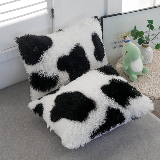 Faux Fur Kids Girls Cow Print Comforter Sets King - 3PC Bed Set Warm Comfortable Soft Plush Flannel Velvet Fluffy Fuzzy Bedding（Comforter x 1 Pillowcases x 2）