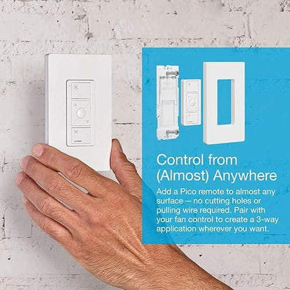 Lutron Caseta Smart Fan Speed Control Switch (Lutron Smart Hub Required), Single-Pole, PD-FSQN-LA, Light Almond