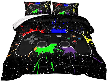 Gaming Comforter for Boys Teen,Game Contoller Bedding Set for Boys Kids,Down Alternative Comforter for All Season,Gamer Home Decor for Boys Comforter Set (Comforter-Game27, Queen)