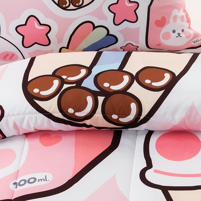 CVHOUSE Kawaii Bedding Twin Size,Kawaii Rabbit Bedding Set for Girls Kids,Cute Rabbit Comforter Set Kawaii Rabbit Duvet Set Rabbit Pattren Quilt Set Girls Room Decor 3 Pieces