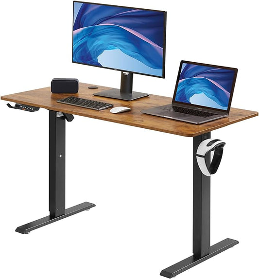 VEVOR Height Adjustable Desk, 47.2 x 23.6 in, 3-Key Modes Electric Standing Desk, Whole Piece Desk Board, Sturdy Dual Metal Frame, Max. Loading 180 LBS Computer Sit Stand up Desk, for Home and Office