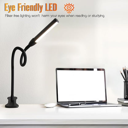 Clip on Reading Light, Clip Light, Warm & Daylight & White Light 3 Colors, Eye-Care Clamp Lamp with 10 Dimmable Illumination Modes