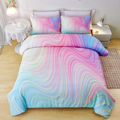 tie dye Queen Comforter Set,Queen Comforter Set for Girls,Pink Comforter Set for Kids Teens,Kids Queen Bedding Set for Girls,Colorful Rainbow Bedding Set for Girls