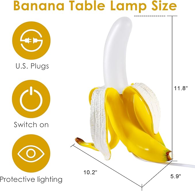 Modern Banana Table Lamp, Desk Lamp,Led Night Light Baking Finish Resin Banana Lighting Fixture for Living Room, Bedroom,Home Office,Kids Room (Standing)