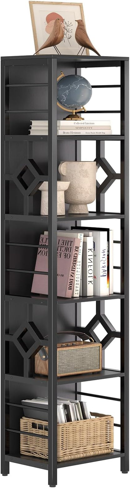 YITAHOME Narrow Bookshelf, 5-Tier Industrial Book Shelf Storage Rack, Display Shelves Stand Etagere for Small Spaces, Open Bookcase for Bedroom Living Room Bathroom Kitchen, Black