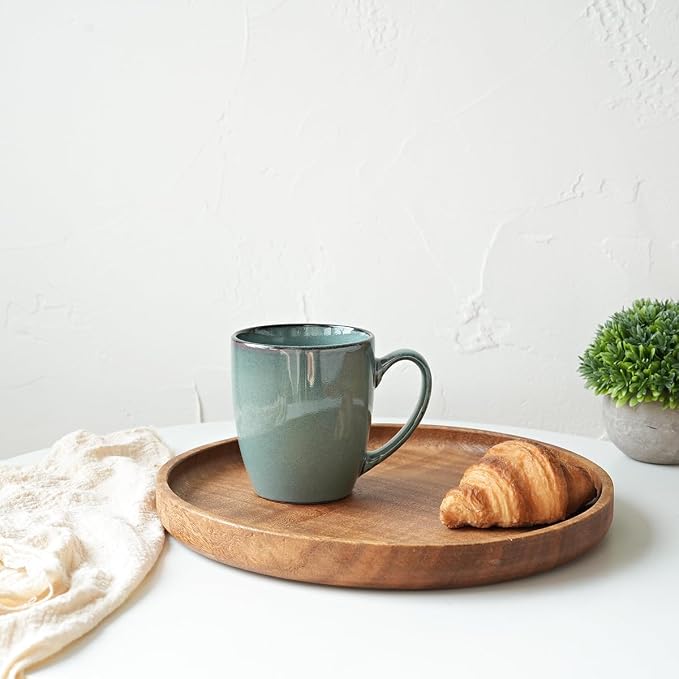 Bosmarlin Ceramic Coffee Mug Set of 4, 17 Oz, Coffee Cups with Big Handle, Microwave Safe, Unique Reactive Glaze (Lake Green, 17 Oz)