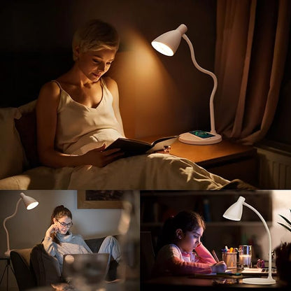 LED Desk Lamp with 15W Wireless Charger & USB Charging Port, 5 Colors, 6 Brightness Dimmable Reading Lamp Eye Care Touch Control Metal Table Lamp Flexible Gooseneck Desk Light for Home Office