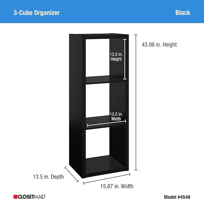 ClosetMaid 4548 Decorative Open Back 3-Cube Storage Organizer, Black