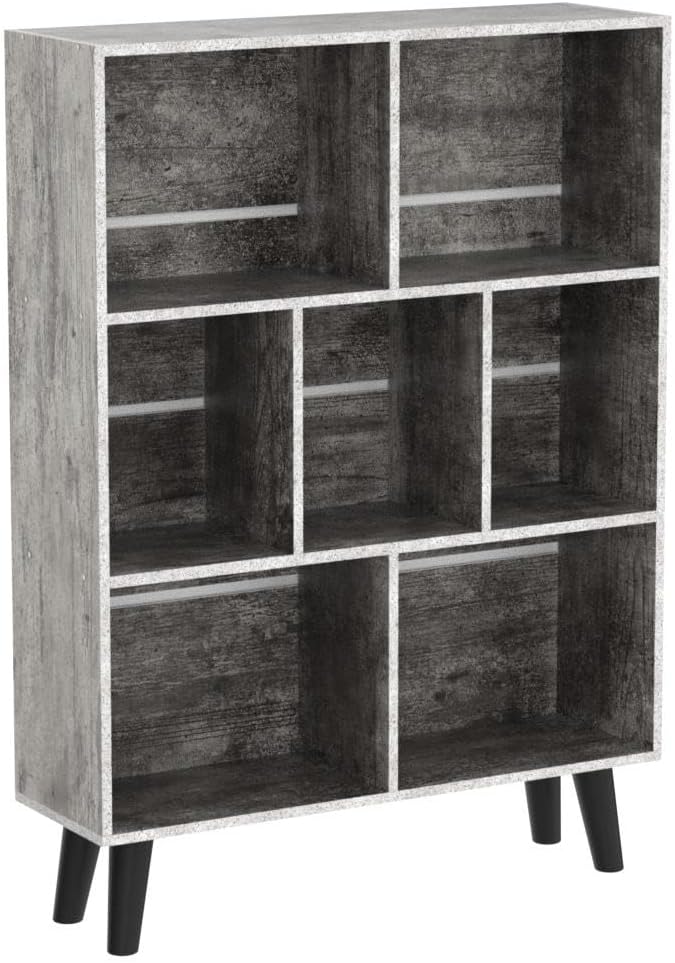 LEYAOYAO Bookshelf Cube Storage Organizer,3 Tier Bookcase with Legs,Modern Wood Open Shelf,Dirty Grey Bookshelves,Free Standing Display Short Book Shelves for Narrow Space,Bedroom,Living Room,Office