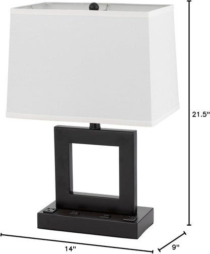 Cal Lighting LA-8042DK Cachan Metal Desk Lamp with 2 Power Outlets and 1 USB Charging Port, Antique Bronze