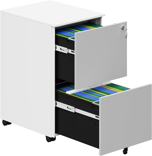 YITAHOME 2-Drawer File Cabinet with Lock, Metal Mobile File Cabinet with Lock, Filing Cabinet Under Desk Fits Legal/Letter for Home/Office, Fully Assembled, Grey and White