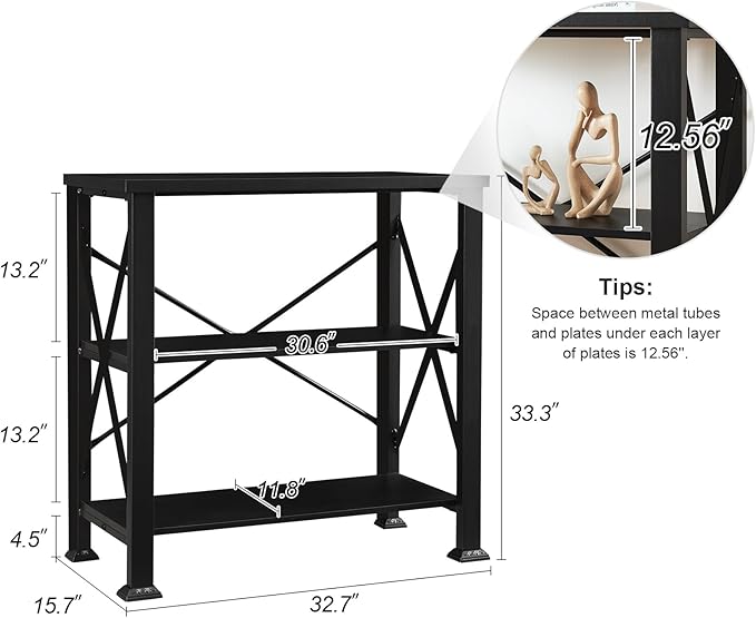 HOMBAZAAR Bookshelf, 3-Tier Industrial Bookshelf, Etagere Bookcases and Bookshelves, Small Bookshelf Storage Organizer, Freestanding Bookshelf for Living Room, Bedroom and Home Office,Black