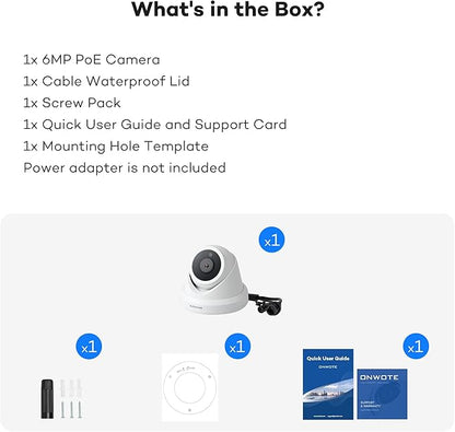 ONWOTE 6MP Super HD PoE IP Security Camera with Audio, AI Human Vehicle Detection, 3072x2048 6 Megapixels, 122° FoV, Indoor/Outdoor Commercial Wired Camera for Business, Add-on to PoE NVR System