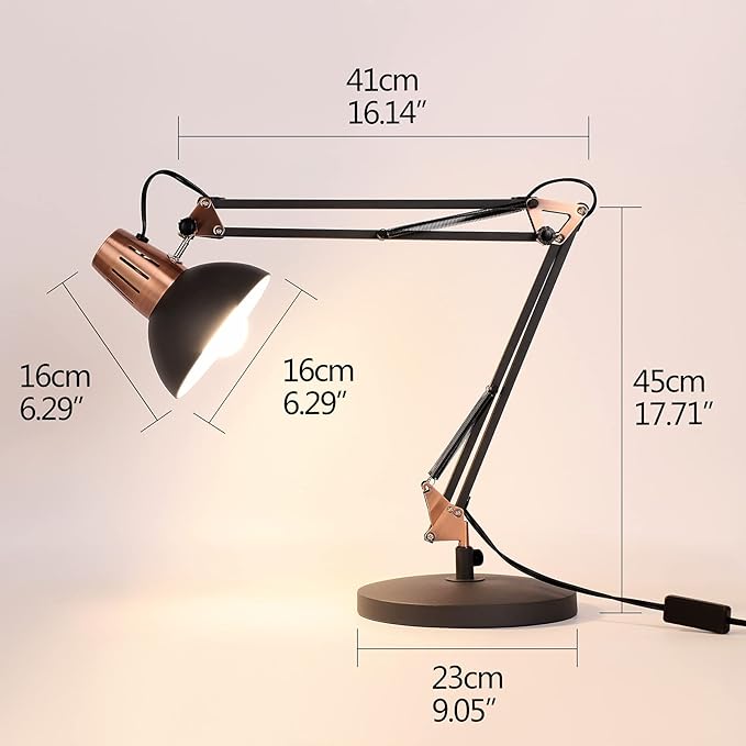 FIRVRE Metal Desk Lamp Adjustable Goose Neck Architect Table Lamp Sandy Black Tall Reading Light Swing Arm Desk Lamp with Clamp Eye-Caring for Bedroom Bedside Study Home Office Library Workplace