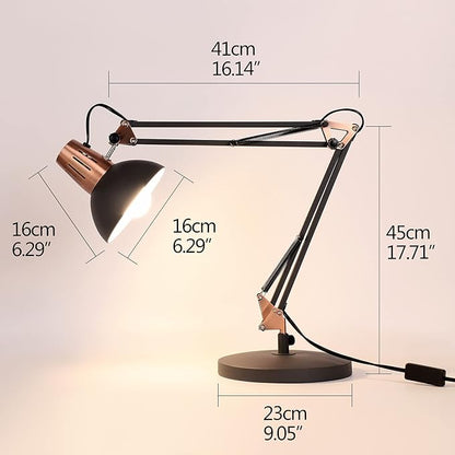 FIRVRE Metal Desk Lamp Adjustable Goose Neck Architect Table Lamp Sandy Black Tall Reading Light Swing Arm Desk Lamp with Clamp Eye-Caring for Bedroom Bedside Study Home Office Library Workplace