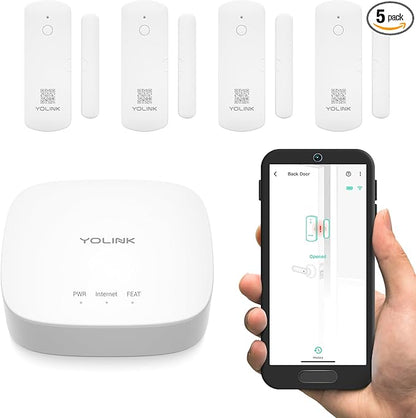 YoLink LoRa Smart Door Sensor Starter Kit: - 1/4 Mile Open-Air Range, Door Left-Open Reminders,5 Years Battery Life, SMS/Text, Email & App Alerts, Alexa, IFTTT, Home Assistant