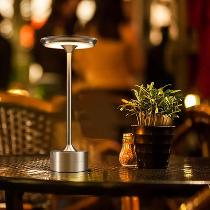 Portable Metal Desk Lamp, 3-Levels Brightness Metal LED Table Lamp, 3 Color Touch Control Rechargeable Lamp, Night Light, Bedside Lamp,Dining Room Lamp (Silver)