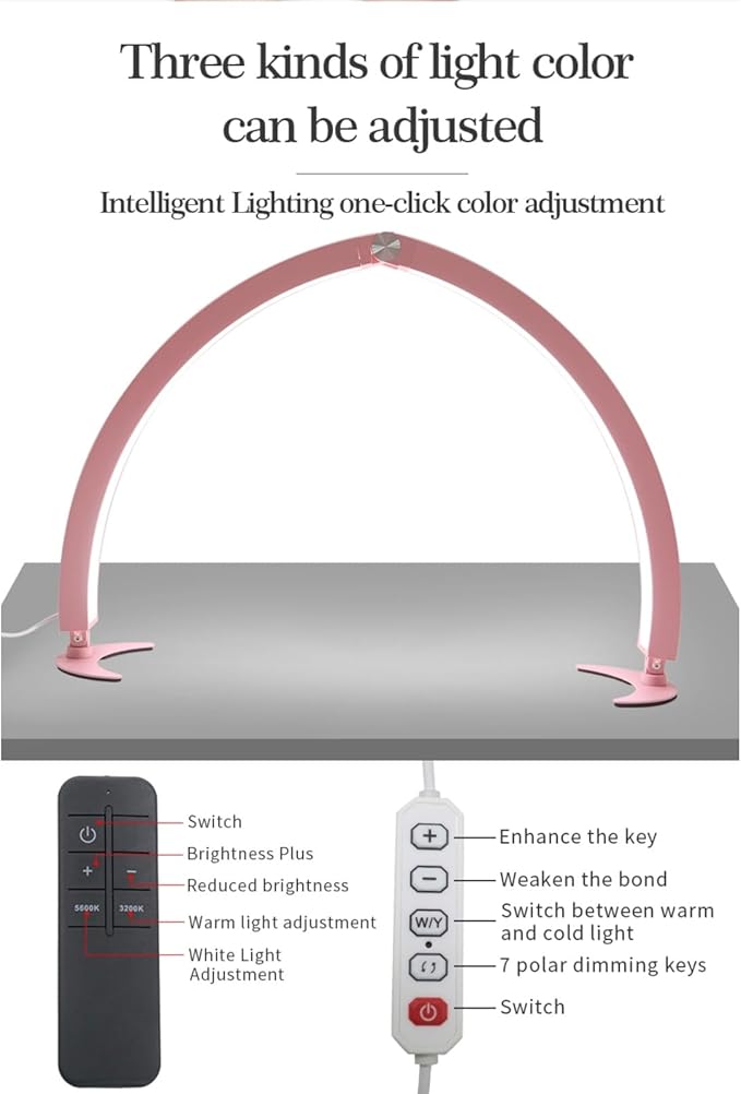 Yoidesu Half Moon Nail Desk Lamp, 27.5inch 3200K to 5600K Dimmable LED Lash Light 40W 320LED 2000LM Beauty Light for Skincare Eyebrows Nail Art Tattoo Facial Spa, Adjust Brightness