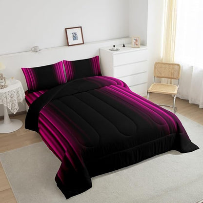 Geometric Abstract Ombre Bedding Bed Set Men Adults Teens Rose Red Black Striped Comforter Set Kids Boys Girls Simple Modern Comforter Collection 2Pcs Twin Size Boys