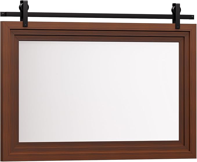 ALBAD Farmhouse Wood Framed Wall Mirror, Natural Wood and Framed Wall Mounted Bathroom Vanity Mirror for Farmhouse Decor, Vertical or Horizontal Hanging
