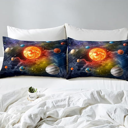 Erosebridal Solar System Bedding Set King Galaxy Space Comforter Set for Kids Boys Toddler Outer Space Room Decor Nebula Planets Orbit Comforter Celestial Universe Stars Quilt Duvet 2 Pillowcases