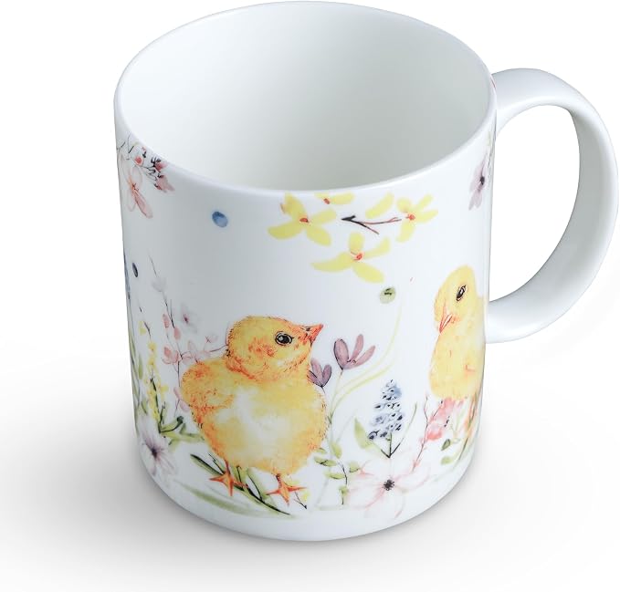 Maison d' Hermine Coffee Mug with Handles Tea Cups (15 Ounce, Pack of 1) | Fine Bone China Coffee Mugs for Hot Beverages Cappuccino Latte Home Restaurant Hotel Spring Summer -Easter Zest - Chicks