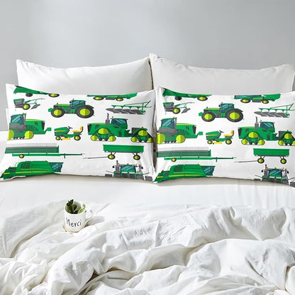 Erosebridal Excavator Comforter Set Queen Kids Cartoon Car Bedding Set Construction Tractor Down Comforter Equipment Trucks Quilt Set for Child Boys Teens Gift,Soft Warm, Bedroom Dercor, Green