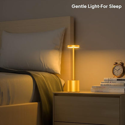 Rechargeable Cordless Table Lamp, 10.25in Small Outdoor Portable Battery Operated Desk Lamps 2 Levels Dimmable Powered Night Light for Dining Restaurant Bar Garden Patio Bedroom Gold