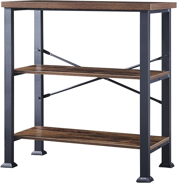 HOMBAZAAR Bookshelf, 3-Tier Vintage Industrial Book Shelf, Rustic Wood and Metal Bookcase and Bookshelves, Free Standing Storage Small Bookshelf for Living Room, Bedroom and Kitchen, Brown