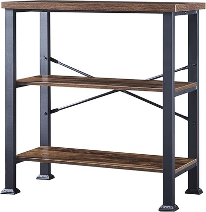 HOMBAZAAR Bookshelf, 3-Tier Vintage Industrial Book Shelf, Rustic Wood and Metal Bookcase and Bookshelves, Free Standing Storage Small Bookshelf for Living Room, Bedroom and Kitchen, Brown